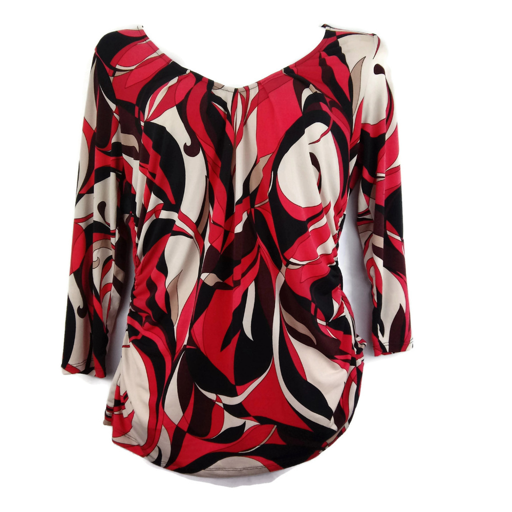 New York & Company V Neck 3/4 Sleeve Ruched tunic